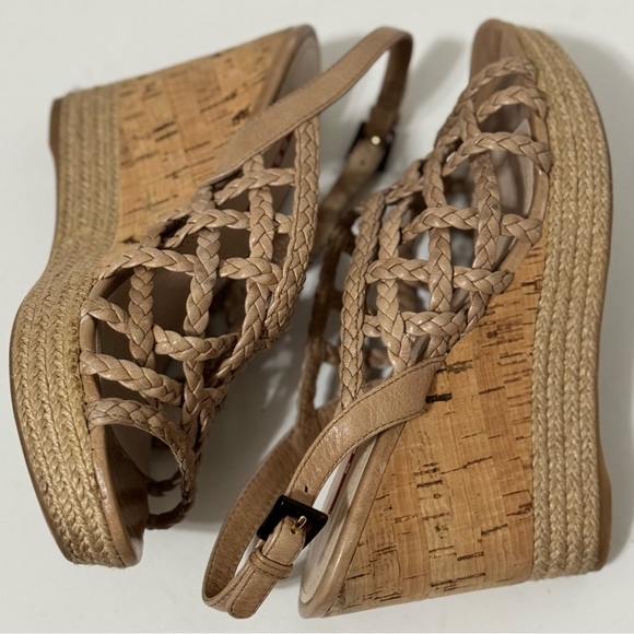 Prada Red Label Taupe/Tan Braided Leather Wedge Sandals EUC - Picture 6 of 13